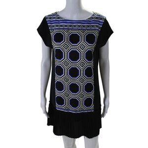 Ali Ra Women's Round Neck Sleeveless Pleated Tiered Mini Dress Black Size 4